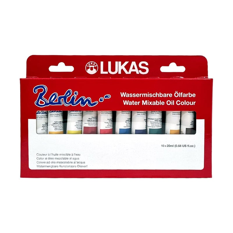 Lukas Berlin Pro Artists Water Mixable Oil Paint Set of 10 (20mL) Selection Set of 10-20 ml Tubes, Water Soluble, Lightfast Pigments, Quick Drying, Easy Clean-Up, Eco-Friendly, Professional Quality - Image 1